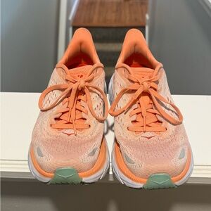 Hoka Women's Peach/Coral Knit Running Shoes with Mint Accents